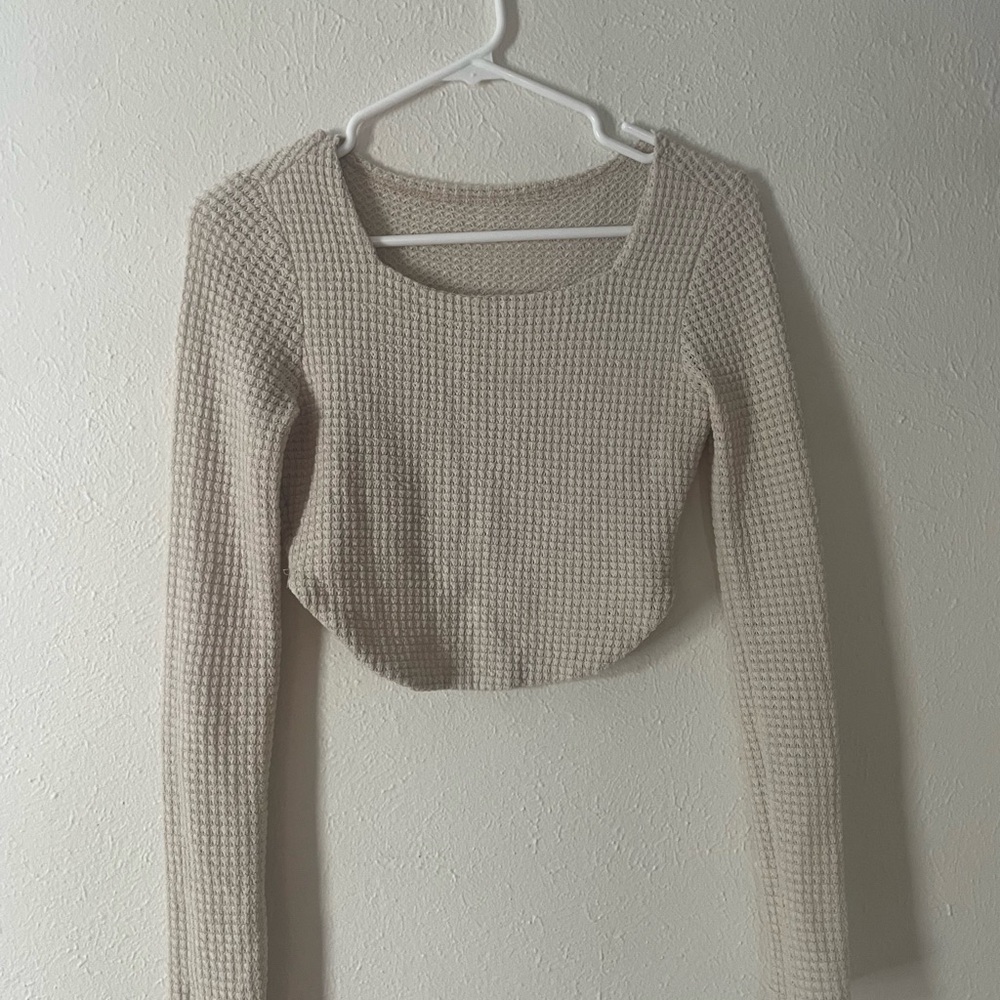 SHEIN Beige Waffle Knit Crop Top